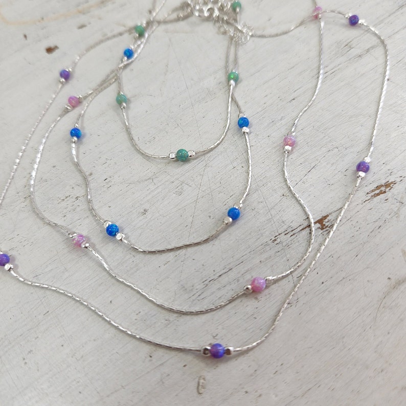 Dainty Choker Necklace, Opal Choker necklace, simple choker, Silver choker necklace, Opal necklace, Protection necklace, Silver opal choker image 2