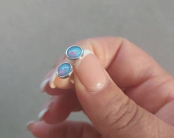 Opal Stud Earribgs,Sterling silver Earrings,White Opal earrings,Jewelry gift,opal post earrings, tiny opal earrings