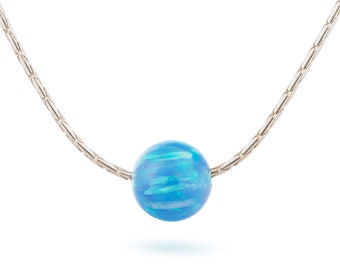Opal bead necklace,Blue opal necklace,Opal necklace,Delicate Opal necklace,Sterling silver necklace,Opal jewelry,Minimalist necklace,Gifts