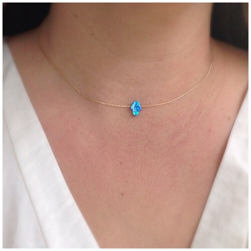Blue Opal Necklace Hamsa Opal Dark Blue 