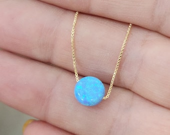 Dainty Opal bead necklace, 8mm Blue opal necklace, Gold Filled Circle Opal Necklace, Opal necklace, Opal jewelry, Minimalist necklace