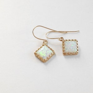 Dangle opal earrings, opal gold earrings, drop opal earrings,white opal stone, gold filled earrings, opal jewelry ,Gift for her