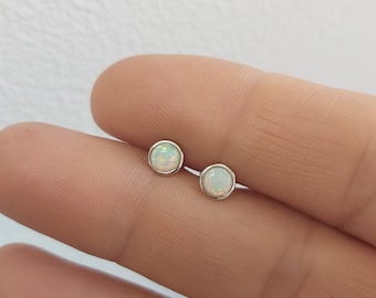 Sterling Silver White Opal earrings, Dainty Opal Earrings, Tiny opal earrings, Dot Earrings, 4mm Opal Studs, Second hole Earing,Gift for her