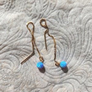 Opal Threader Earrings, Opal Earrings, Dainy Opal Earrings, Gold Opal Earrings, Opal Earrings, Blue Opal Bead Earrings Gift