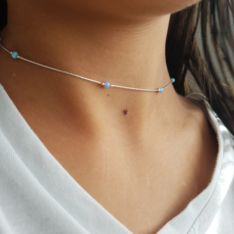 Dainty Choker Necklace, Opal Choker necklace, simple choker, Silver choker necklace, Opal necklace, Protection necklace, Silver opal choker image 4