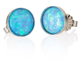 Opal Earrings,Opal Stud Earrings,Blue Opal Studs,Blue Opal Stud Earrings,Blue Opal Earrings,October Birthstone,Sterling silver Earrings