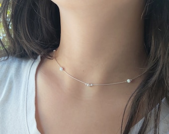 White Opal Choker necklace,simple choker,Silver choker necklace,Opal necklace,Sterling Silver opal choker,fire opal necklace