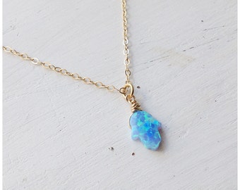 Blue Opal necklace, Hamsa necklace, blue opal, opal hamsa necklace, hamsa hand necklace,luck necklace, gold filled necklace
