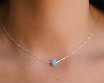 Blue Opal Bead Necklace,Opal Necklace Silver,Opal pendant,minimal necklace,Opal Necklace Jewelry , women gift
