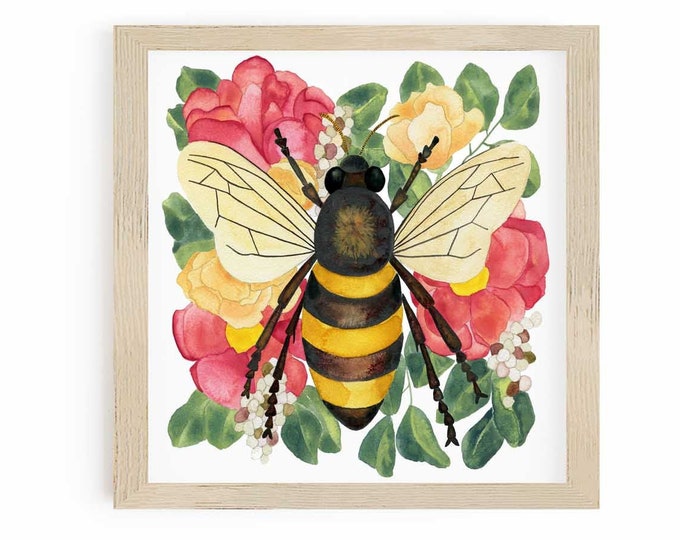 Honey Bee Art Print or Bumble Bee home decor, beekeeping beekeeper gift, lake house decor
