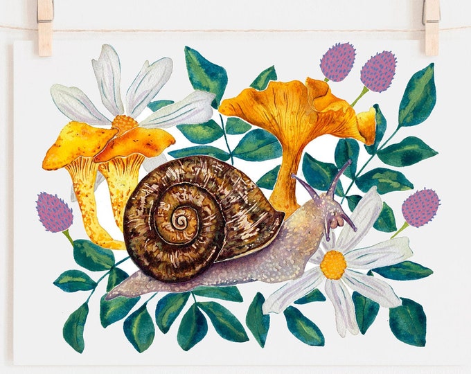 Snail Print with Mushroom Painting