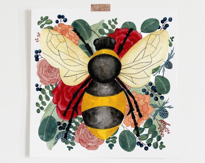 Honey Bee Print, Bumble Bee home decor, beekeeping beekeeper gift, lake house decor