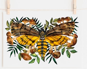 Deaths Head Moth Print for Mushroom Art Decor