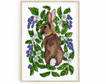 Rabbit wall art with Bunny tail, Blackberry print