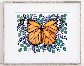 Monarch Butterfly Art Print for Wall Art, Lake House decor