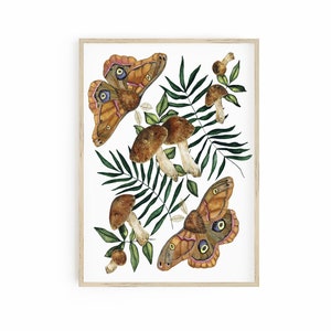 Moth Print with Mushroom Art, Decor image 1