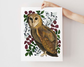 Owl Watercolor Painting of Barn Owl Print