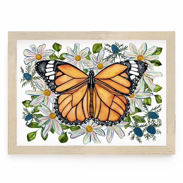 Monarch Butterfly Painting, Daisy Wall Art