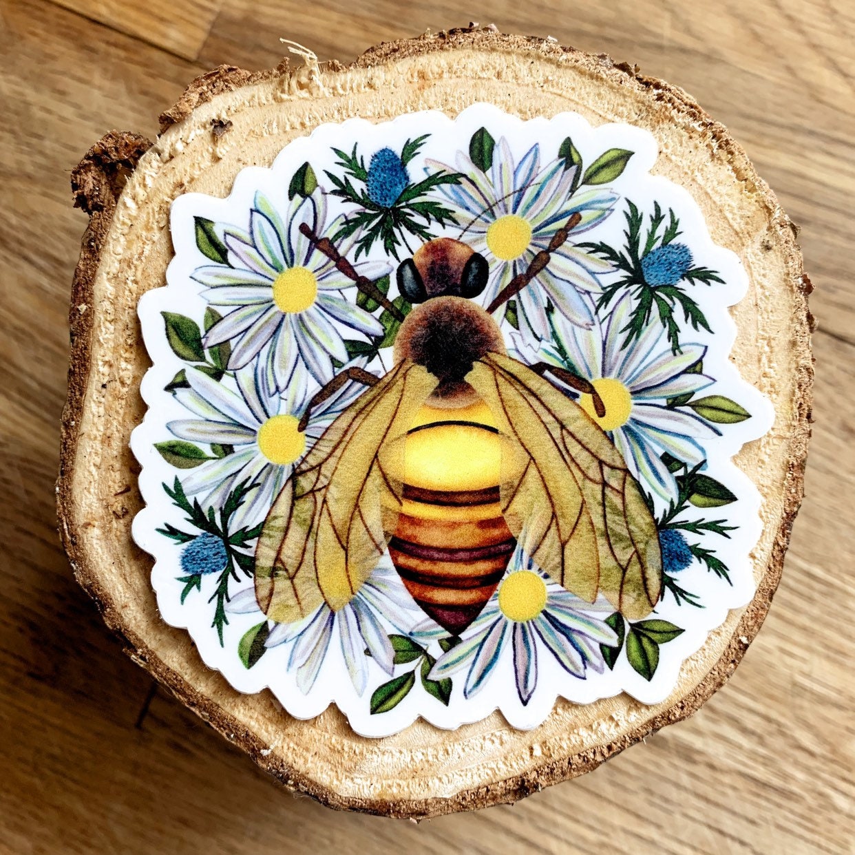 Honey Bee Vinyl Sticker: Floral Nature Decal - Etsy