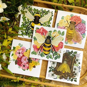 Bee Note Cards Set, Bee stationery or Bee Thank You Card