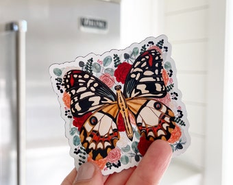 Butterfly Magnet: Watercolor Insect Art, Floral Foliage Decor