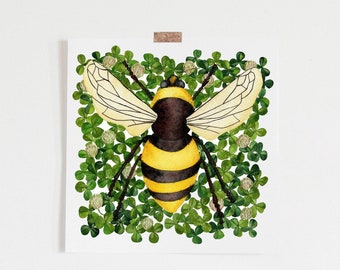 Bee Painting with 4 leaf clover