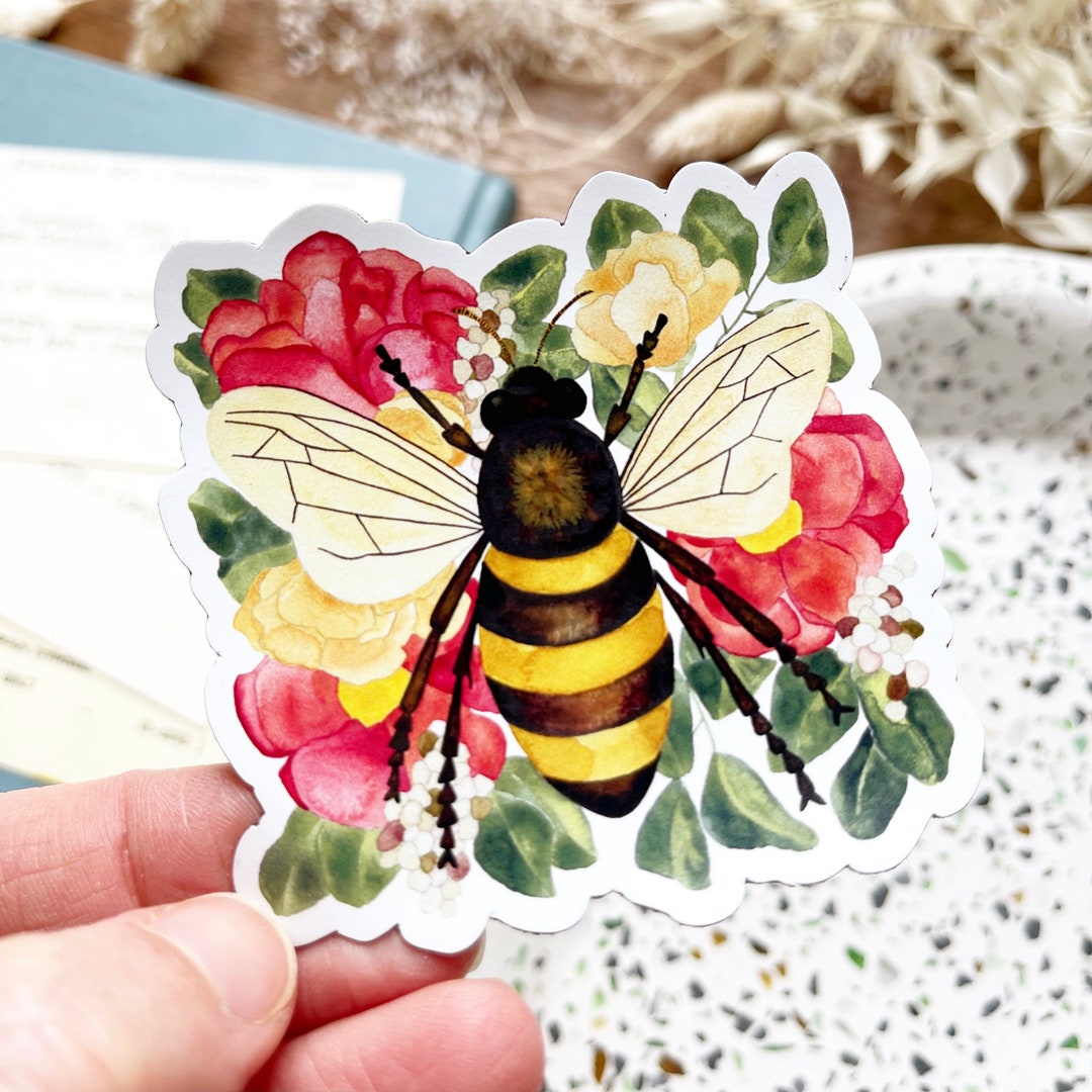 Honey Bee Vinyl Sticker: Floral Nature Decal - Etsy