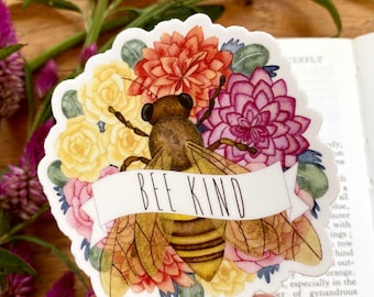 Bee Kind Sticker, Honey Bee Vinyl Decal, Cute laptop sticker, cup decal for women, Car sticker