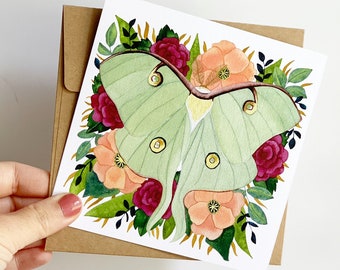 Luna Moth Greeting Card or Lunar Moth Card of Moth Art