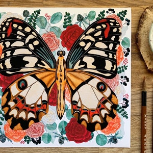 Butterfly Painting Art Print, Naturalist Wall Art, Burnt Orange Lake House decor image 3