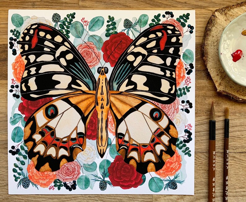 Butterfly Painting Art Print, Naturalist Wall Art, Burnt Orange Lake House decor image 3