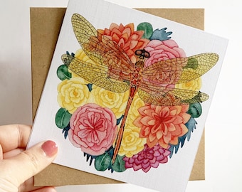 Dragonfly Watercolor art card, gift, get well, sympathy card