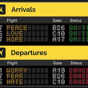 Airport Departure and Arrival Board Positive & Negative Emotions Artwork Print image 1