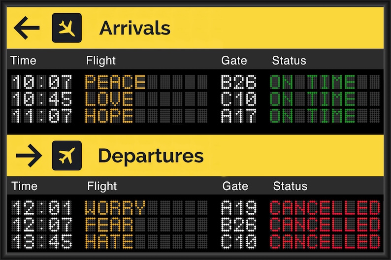 Airport Departure and Arrival Board Positive & Negative Emotions Artwork Print image 1