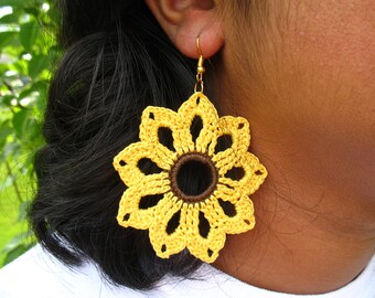 Crochet sunflowers earrings boho gift for mom woman girl mom