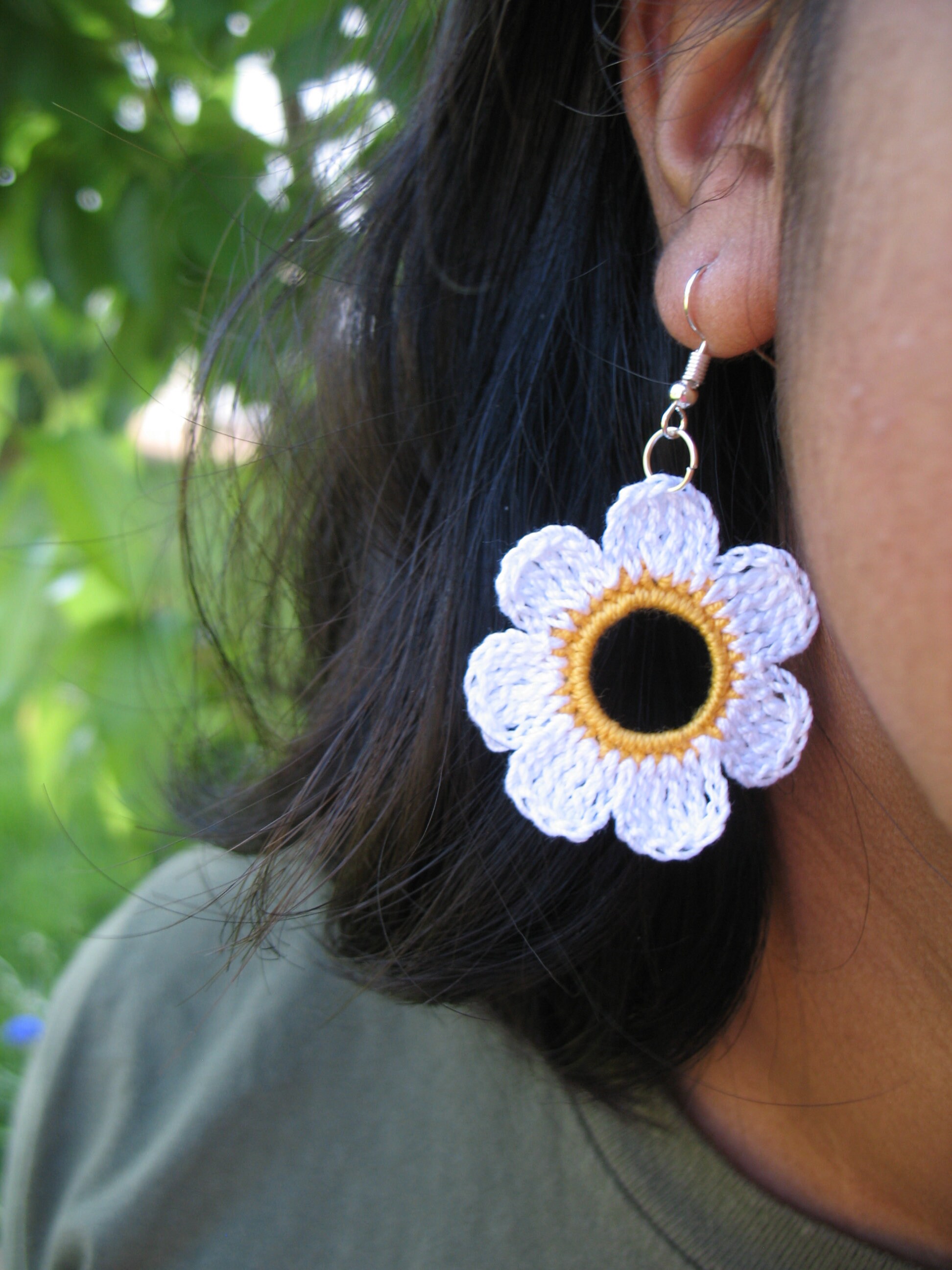 Daisy Earring/ Large Crochet Flower Earring/ Floral Jewelry/ Etsy