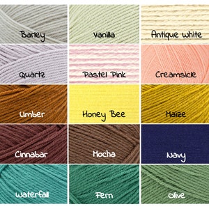 Peut inclure: Un nuancier de 25 couleurs de fil, comprenant blanc, orge, vanille, blanc antique, paille, gris &eacute;l&eacute;phant, quartz, rose pastel, cr&egrave;me glac&eacute;e, tarte &agrave; la citrouille, &eacute;pices &agrave; la citrouille, ombre, abeille, ma&iuml;s, cerise, vin rouge, cinabre, moka, marine, bleuet, denim, cascade, foug&egrave;re, olive et vert d'eau.
