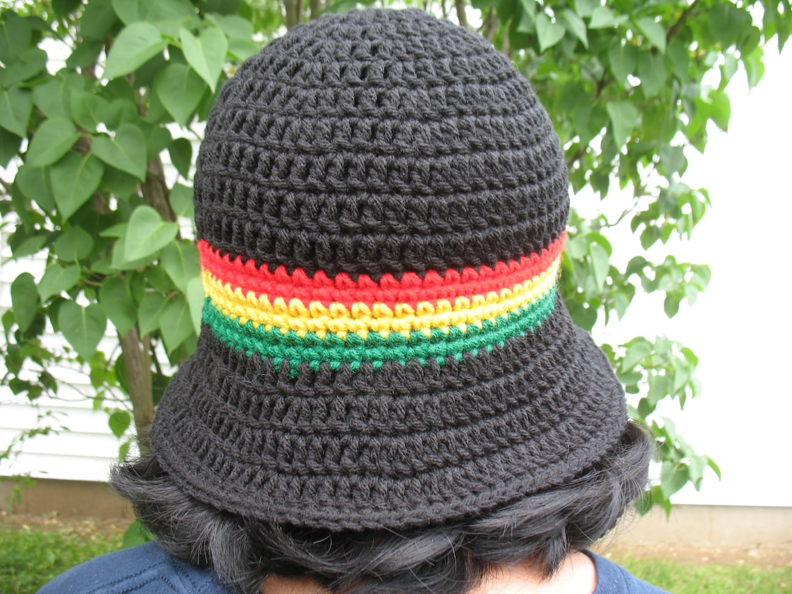 Rasta Sun Hat/ Crochet Rasta Bucket Hat/ Jamaica Reggae Hippy Boho ...
