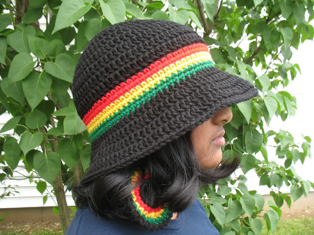 Rasta Sun Hat/ Crochet Rasta Bucket Hat/ Jamaica Reggae Hippy Boho ...