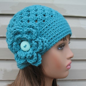 Women&#39;s Beanie Hat With Flower/ Crochet Winter Hat/ Winter Fashion Accessories/ Knit Ribbed Beanie/ Ladies Summer Granny Square Beanie