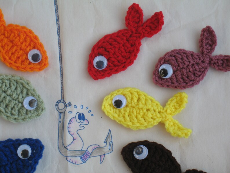 Fish Rainbow Colored Fish Home decor Fish Appliques Crochet Small Fish Unique Handmade Sea Creature Embellishment Scrapbooking