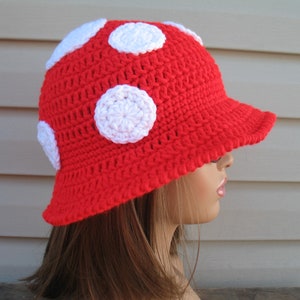 Mushroom Bucket Hat/ Crochet Mushroom Sun Hat/ Knit Fairy Hat/  Toadstool Top Crochet Hat/ Cottage core Accessory/ Unisex Mushroom Hat