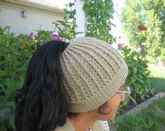 Messy Bun Hat/ Crochet Ponytail Hat/ Messy Bun Beanie/ Ribbed Messy bun Cap/ Mom Bun Hat/ Knit Mom Bun Beanie/ Top Knot Hat, Top Knot Beanie