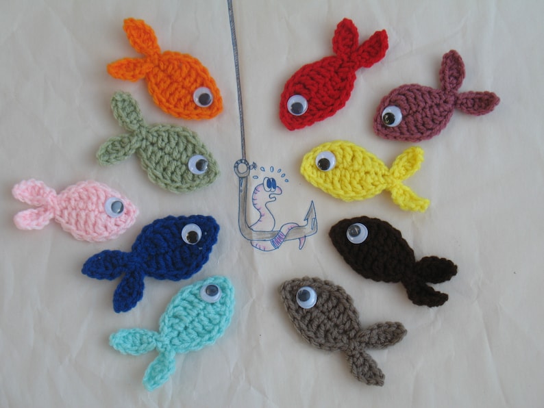 Fish Rainbow Colored Fish Home decor Fish Appliques Crochet Small Fish Unique Handmade Sea Creature Embellishment Scrapbooking