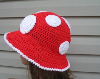 Mushroom Hat/ Crochet Mushroom Sun Hat/ Knit Fairy Hat/  Toadstool Top Crochet Bucket Hat/ Cottage core Accessory/ Unisex Mushroom Hat