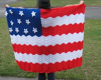 Patriotic American Flag Afghan Blanket/ Red White Blue Bedding/ Veterans Gift/ 4th Of July Crochet American flag Afghan/ Memorial Day Decor