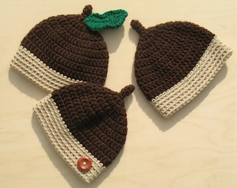 Chapeau gland pour famille / accessoire photo bébé / chapeau d'automne pour bébé / chapeau noix au crochet / chapeau gland pour tout-petits enfants / chapeau gland adulte / costume d'Halloween gland