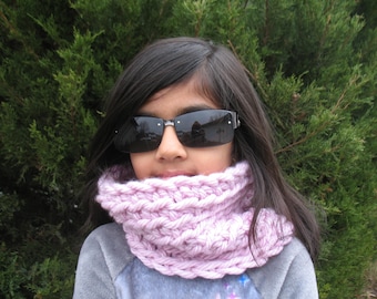 Kids Chunky Neck Warmer/ Girls Knit Infinity Scarf/ Toddler Tube Scarf/ Crochet Reversible Cowl/ Bulky Ear Warmer/ Child Small Cowl