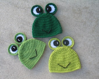 Frog Hat/ Infant Photo Prop/ Baby Photo Prop/ Caleb Frog Hat/ Crochet Animal Hat/ Kids Winter Hat/ Kids Frog Beanie/ Adult Halloween Costume