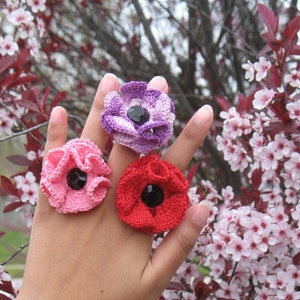 Peony Handmade Crochet Ring Boho Ring, Unique Ring, Glamorous Ring